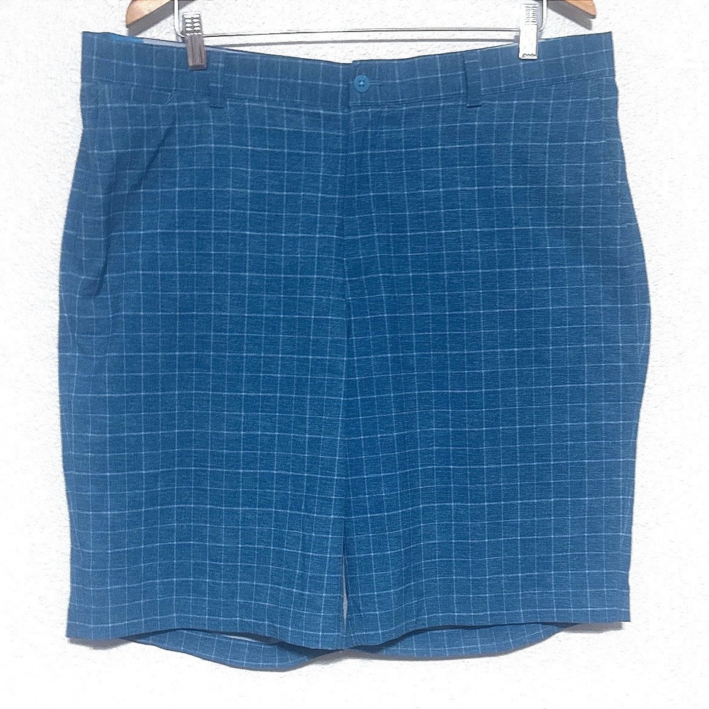 Nike Golf Shorts Mens 38 Blue Windowpane Plaid Performance Flat Front Dri-Fit